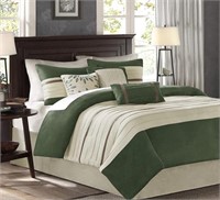 MADISONPARK QUEEN STRIPED COMFORTER SET GREEN $123