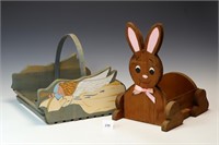 Vintage Wooden basket and a wooden bunny wagon