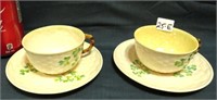 2 Belleek China "Shamrock" Pattern Cups & Saucers