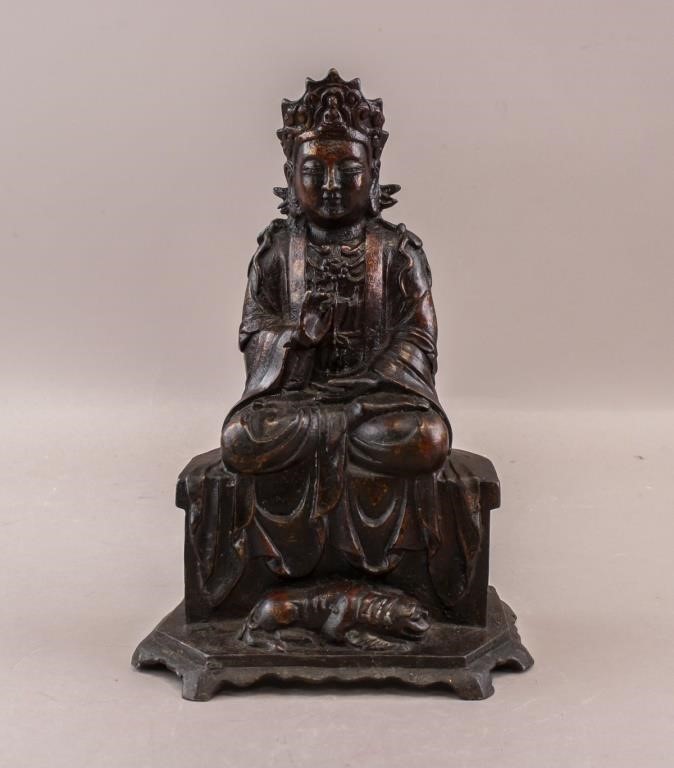 Chinese Bronze Carved Seating Guanyin Ming Era