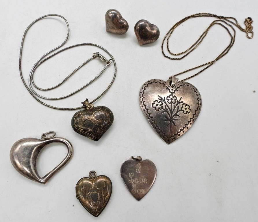 6 PIECES STERLING HEART JEWELRY