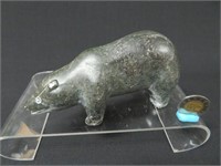Inuit soapstone carving of a bear by Paul ??,