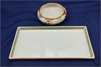2 China Dishes: Rectangular Tray, Small Bowl