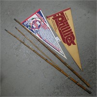 Phillies Pennant & Bamboo Fishing Rod