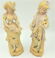 Pair of Victorian Bisque Porcelain Couple 12"