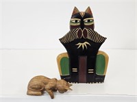 WOOD CAT & LEDGE SITTING CAT  12.5" TALL X 8.5"