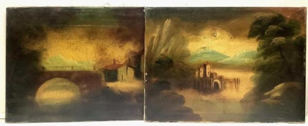 (2) Vintage European Oil On Canvas Landscapes