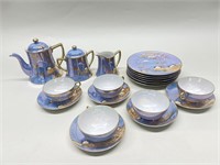 Elegant Japanese Blue Lusterware - 19 Pieces