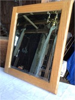 Oak Frame Beveled Mirror
