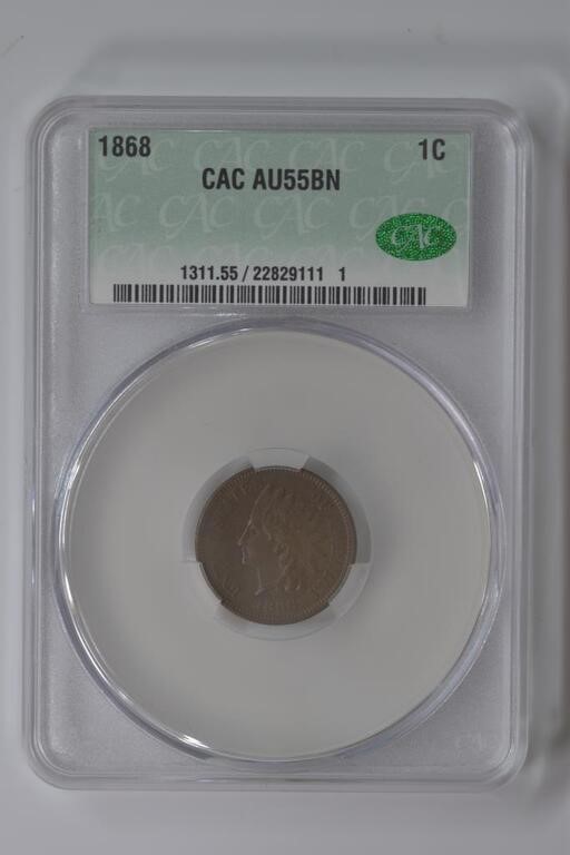 1868 Indian Head CAC AU55BN