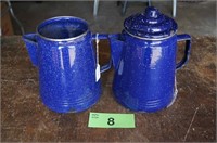 (2) Vintage Blue Enamel Kettles