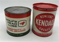 Kendall and Wolf's Head Lube 5 lb cans