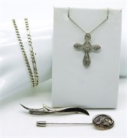 Sterling Cross Necklace, Bracelets & Pins