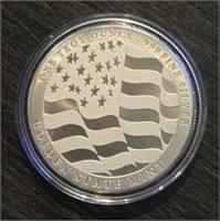 One Ounce Silver Round: US Flag/ Eagle