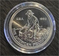 One Ounce Silver Round: 1982 Prospector