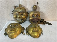 4pc Vintage Patina Brass Tibetan Masks