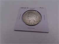 1934d PEACE Silver Dollar AU Coin sleeved