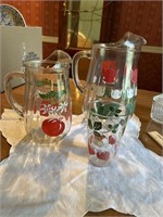 2 vintage pitchers & 1 strawberry juice glass