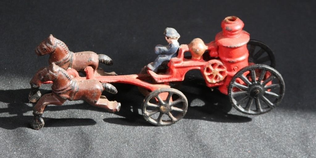 Vintage Horse Drawn Cast Iron Fire Engine