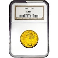 1846-O $10 Gold Eagle NGC AU55