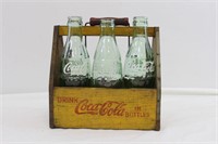 Vintage Wooden Coca Cola Caddy and Bottles