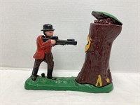 Cast Iron Hunter and Bear Coin Bank