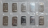 10 - 1 ozt Silver .999 Bars J&M