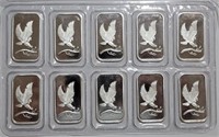 10 - 1 ozt Silver .999 Bars American Eagles