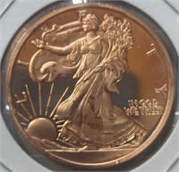 1 oz fine copper coin walking Liberty