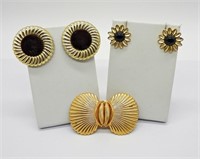 Vintage Gold Tone Earrings & Brooch