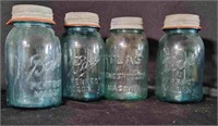 4 Blue Ball Quart Jars w/Zinc Lids