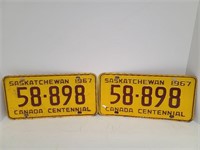 Two 1967 Sask. License Plates