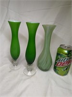 3 Art Glass Vases 8" tall