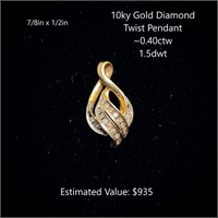 10kt Diamond Twist Pendant, ~0.40ctw, 1.5dwt