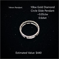 10kt Diamond Circle Slide Pendant, ~0.05ctw