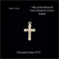 14kt Diamond Cross Pendant/Charm, 0.4dwt