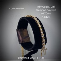 14kt Diamond S-Link Bracelet, ~0.70ctw, 4.8dwt