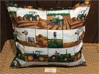 Green Tractors Farm Scene Pillow