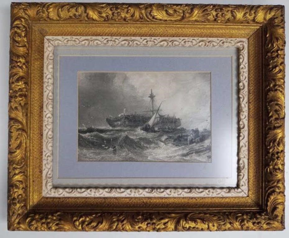 Antique 1847 Hogarth Shipwreck Steel Engraving