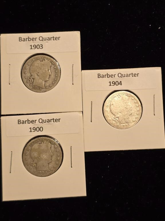 Various Dates Barber Quarter (3) 1900, 1903, 1904