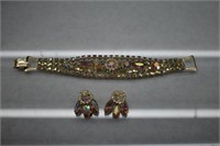Aurora Borealis Rhinestone Clip Earrings& Bracelet