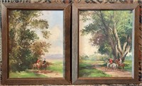 A Pair Of Equestrian Horse Riding Paintings.