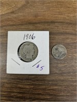 1906D Barber Quarter- Mint Mark Between R and D