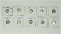 10 Mercury Dimes 1936-1945 Set