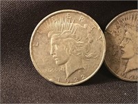 (3) 1922 Peace Silver Dollars each mint