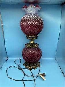 Fenton Cranberry Hobnail Lamp