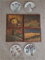 4 Wood Wall Plaques & 4 Plates