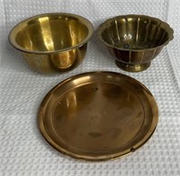 2 Brass Bowls  & 1 Bronze Tray