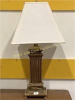 Heavy brass table lamp with cloth shade