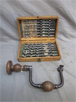 Antique Hand Drill & Boxed Bit Set